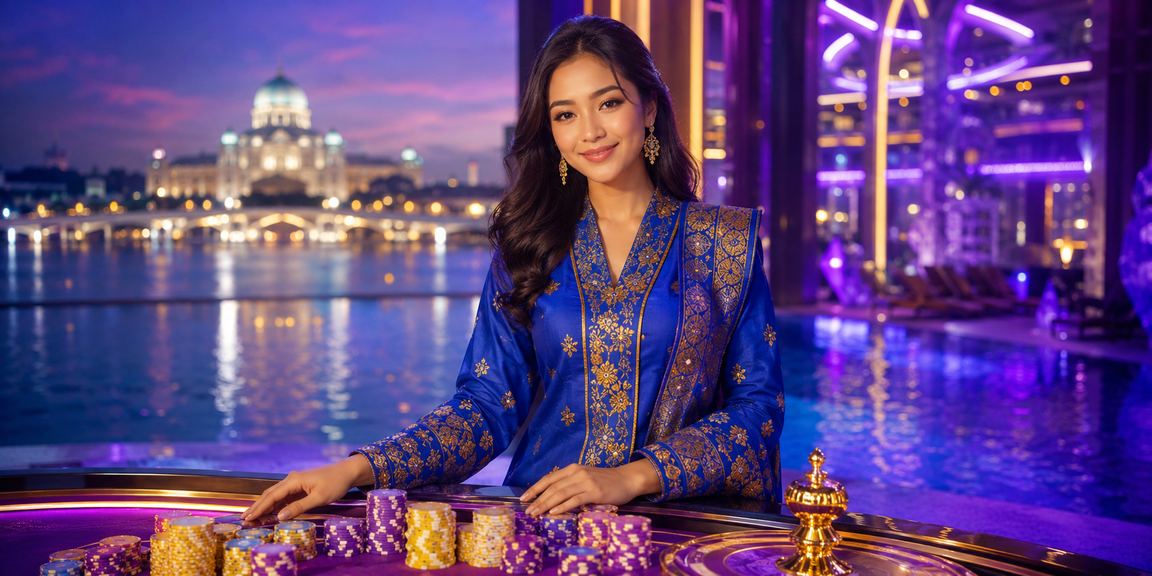 Suasana kasino hiburan di Putrajaya dengan pemain berbaju kurung bermain Blackjack
